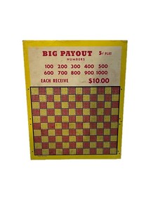 Vtg Big Payout Punch Board 5 cents Trade Stimulator Gambling Game 1930's- 1950's