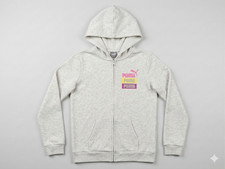 PUMA Heather Gray Full Zip Hoodie Sweatshirt Logo Kids Size M 10-12 EUC