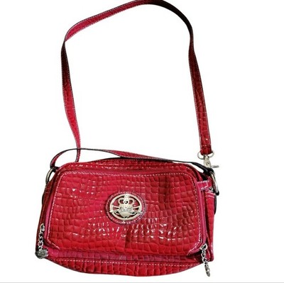 Y2K Kathy Van Zeeland Croc Embossed Shoulder Bag Purse Red Bling 2000s