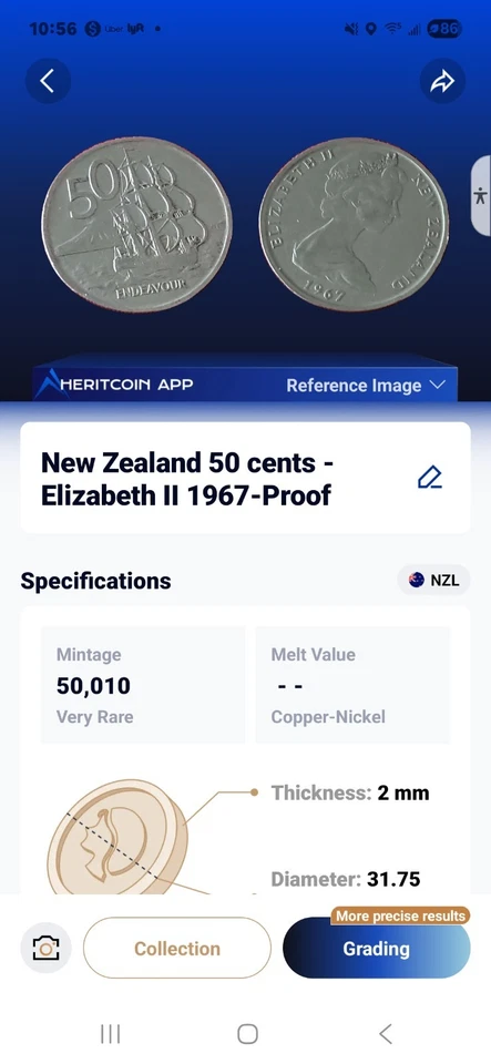 1967 very rare only 50,000 minted New Zealand Queen Elizabeth II 50 Cent Coin - Image 2 of 3