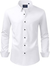Men's Dress Shirts Stretch Long Sleeve Formal Shirt Solid Button Down Shirts