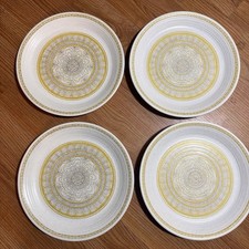 Vintage Set of 4 Franciscan Earthenware Hacienda Gold 10.75" Dinner Plates MCM