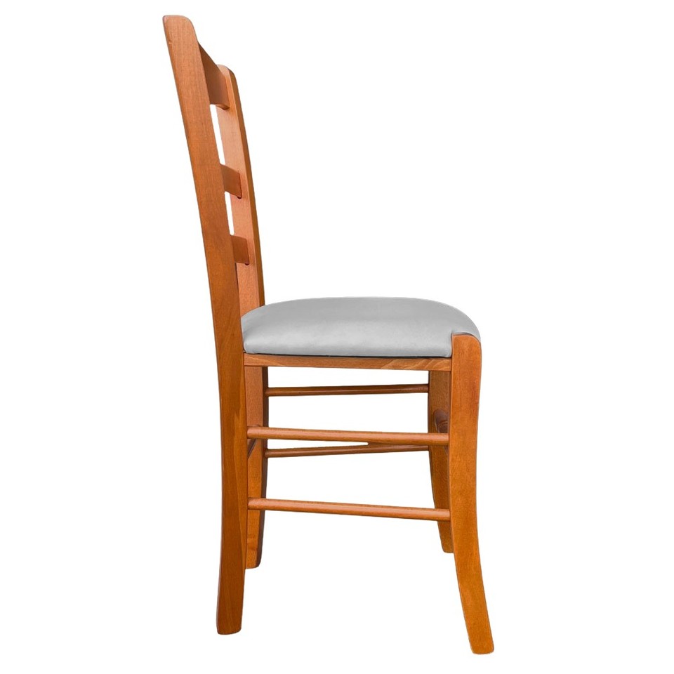 Chaise En Bois Loris Cerise Avec Assise Rembourrée En Similicuir Gris Clair