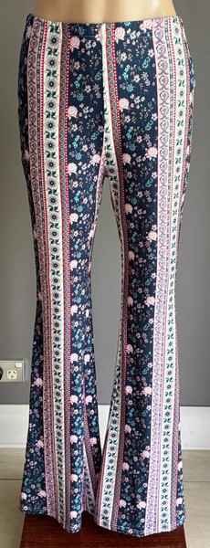 SHEIN Bright Stripe Print Flare Leg Pull On Pants Size M Elastic Waist Stretch