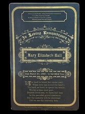 Antique 1892 Memorial Card – Mary Elizabeth (Rockliff) Hall,  Tasmania