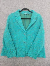 Isaac Mizrahi Live Fine Wale Green Corduroy Blazer Size 2X Stretch Two Button