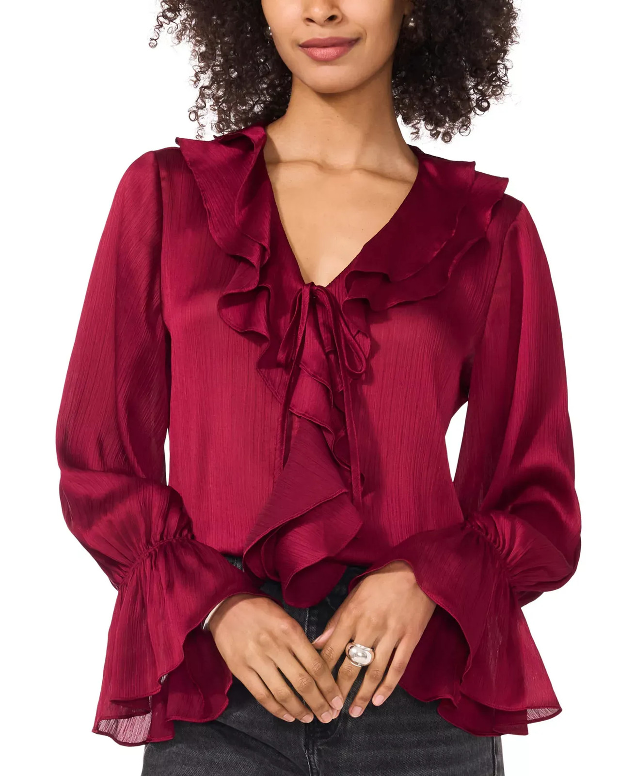 Vince Camuto Women's Top Sz 2XL (XXL) Ruffled V-Neck Bell-Sleeve