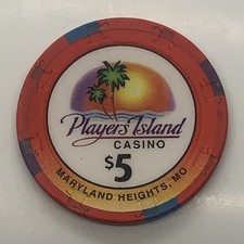 Players Island Casino $5 Chip Maryland Heights Missouri H&C 1997