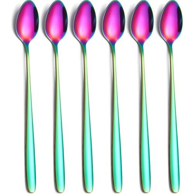 Edelstahl Eislöffel Teelöffel 6-tlg. lang, Spülmaschinenfest, Regenbogen