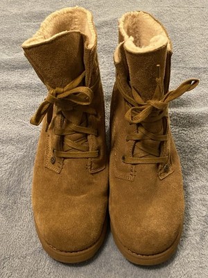 Bearpaw Boots Women s Shearling Lined Suede Size 8 Brown Wrap Lace Up Krista Y2K