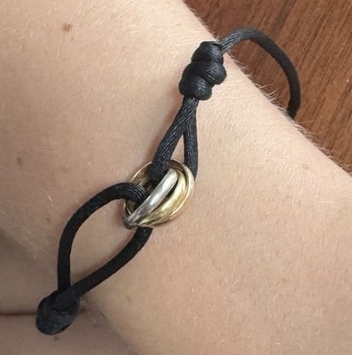 18 KT  Gold CARTIER TRINITY LOVE BRACELET Black Cord Adjustable