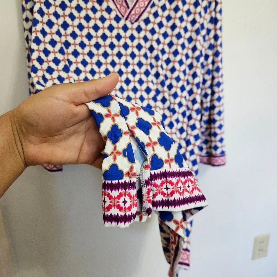 Vestido túnica La Blanca multicolor geométrico manga larga profundo en V natación XL Foto 4 de 4