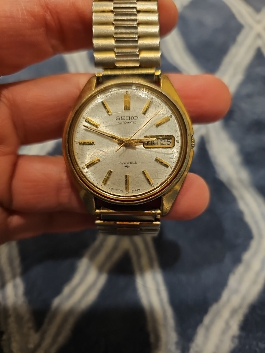 %Vtg Seiko Automatic Watch Men Silver Gold Tone Date 7006-8007 17 Jewels