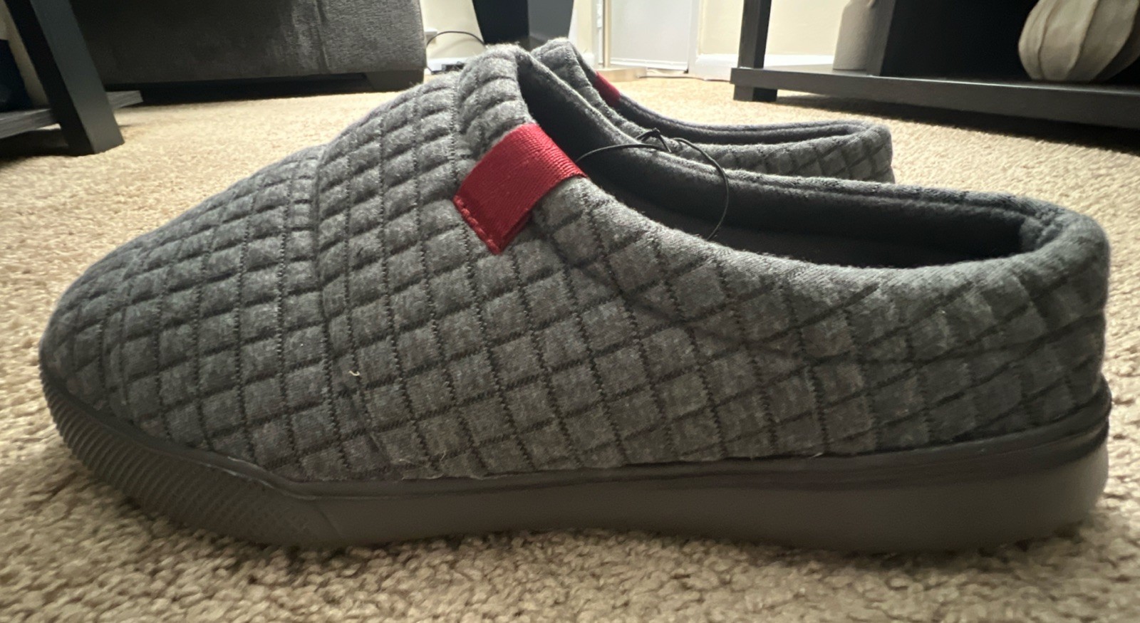 SAOLA Dluxe By Dearfoams Uomo 13 Ciabatte Slide On Grigio Stampa Quadrata Suola in Gomma "