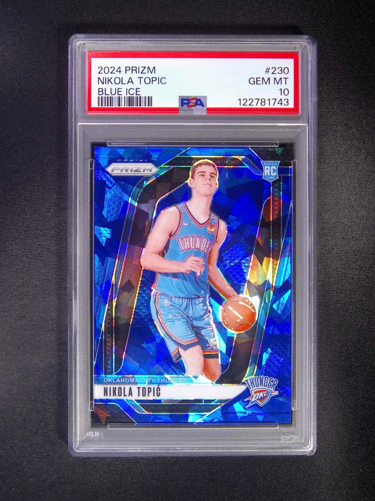 2024-25 Panini Prizm Nikola Topic #230 RC Rookie Blue Ice 44/125 JSY# 1/1 PSA 10