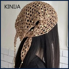 Ins Style Sequined Hollow Knitted Triangle Scarf Women Summer Travel Photo.