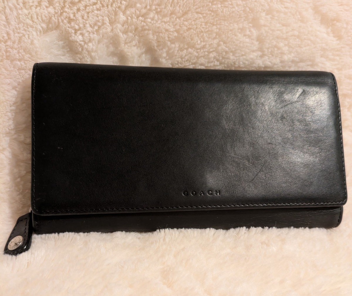 Coach Legacy Glove Tanned Black Leather Vintage Trifold Wallet Zip
