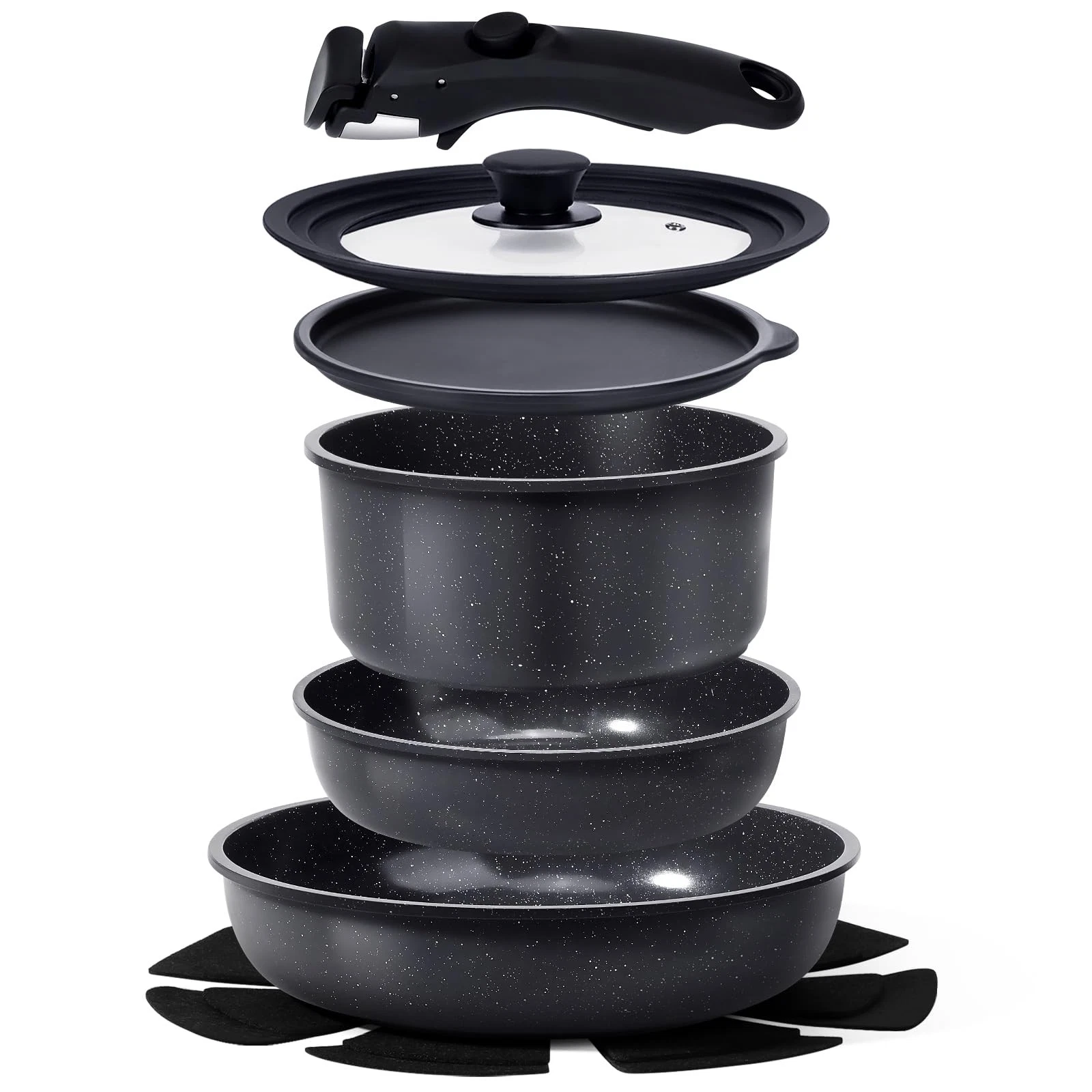 Ceramic Non Stick Pots and Pans Set,Nonstick Detachable Handle Cookware Sets,...