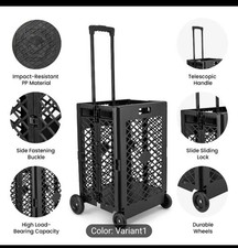 65L Collapsible Storage Cart with 4 Wheels - Home Shopping, Laundry Baskets