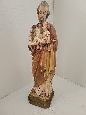 アンティーク雑貨 Small old religious statue. Vintage 14” Saint Joseph holding Baby Jesus Chalkware Religious