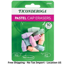 Ticonderoga Pencil Cap Erasers, Assorted Pastel Colors, 10 Count