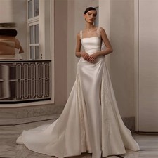 Elegant Spaghetti Straps Bead Mermaid Stain Wedding Dresses Backless Bride Gowns