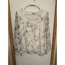 Elena Baldi Made in Italy Sheer Floral Print Long Sleeve Silk Blouse Cottage S