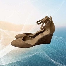 A New Day Tan Suede Ankle Strap Wedge Heels Shoes