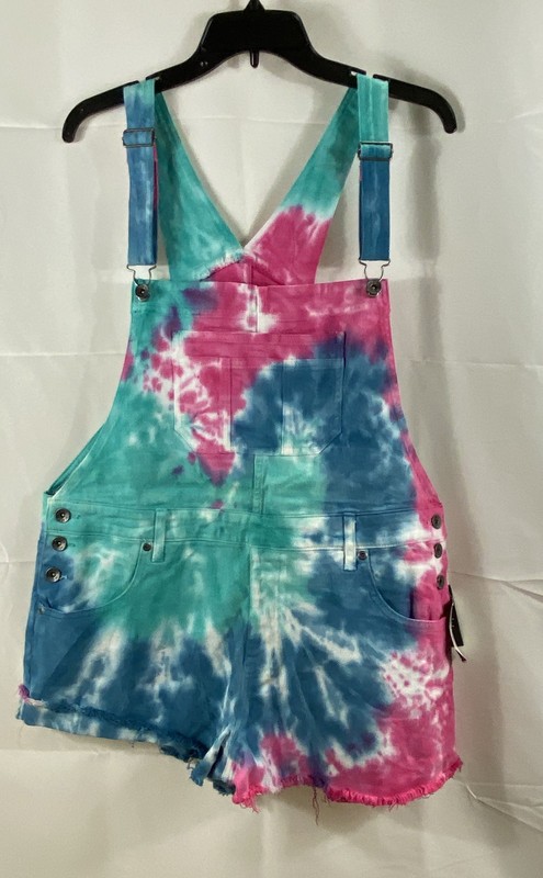 Hot Topic Women's Rainbow Tie Dye Denim Shortalls Overalls Size XL NWT