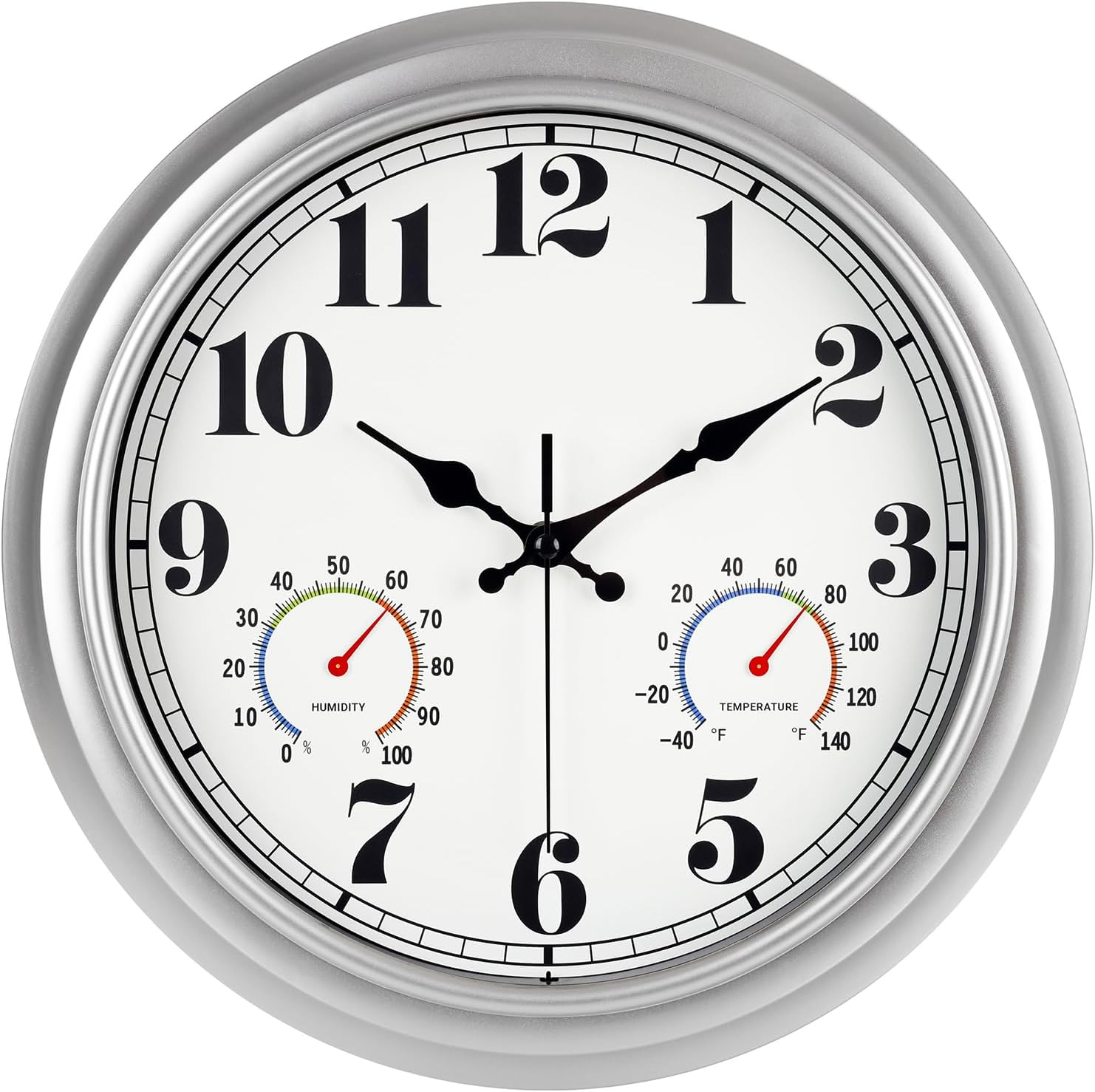 13 Inch Outdoor Clock, Waterproof and Silent, with Thermometer and Hygrometer, L