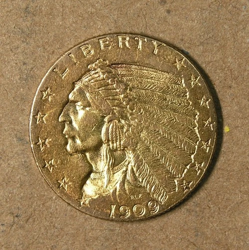 $2.50 1909 Indian Head Gold Quarter Eagle AU Philadelphia Mint * AvenueCoin