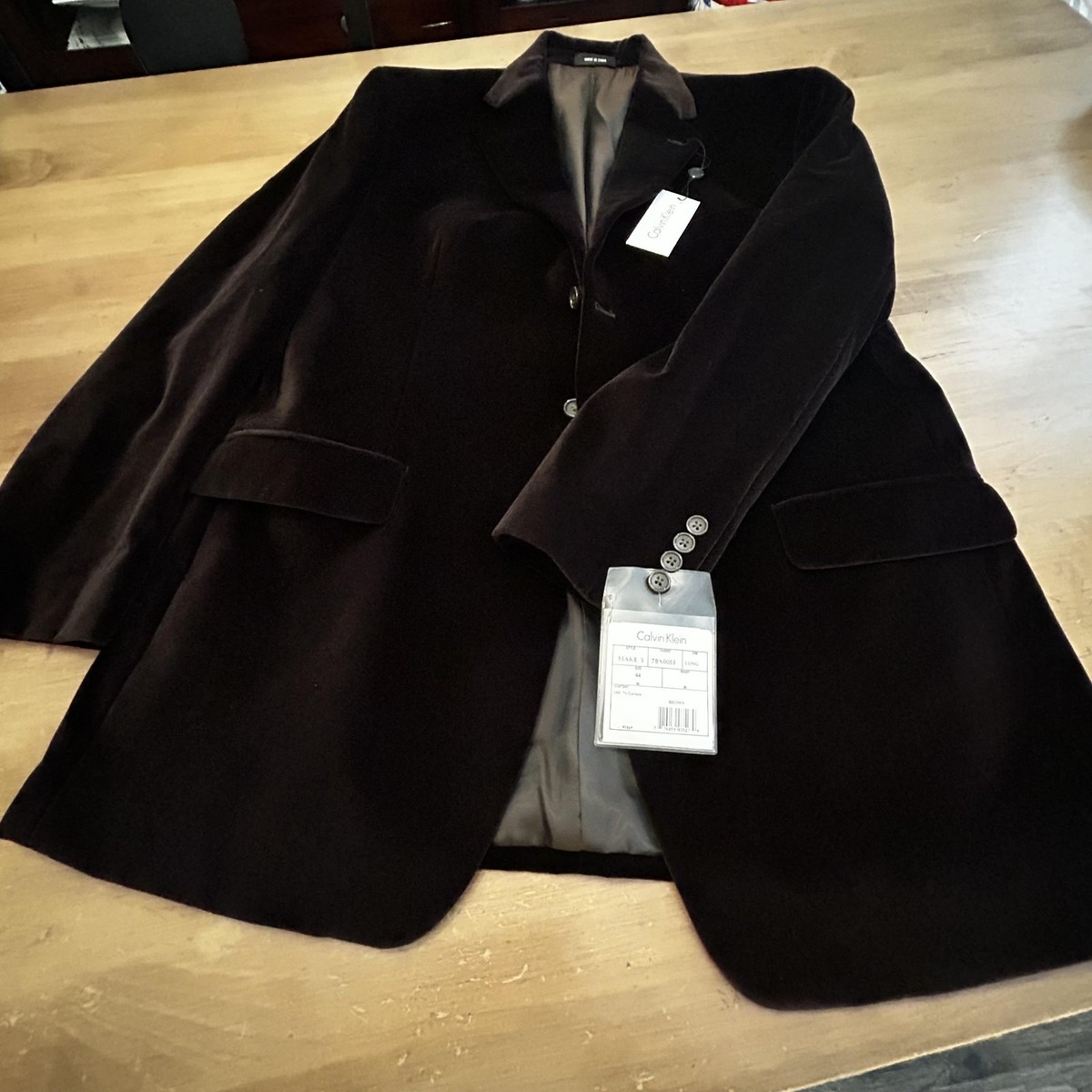 Calvin Klein Blazer Mens 44 Long Brown Velvet Sport Coat 100