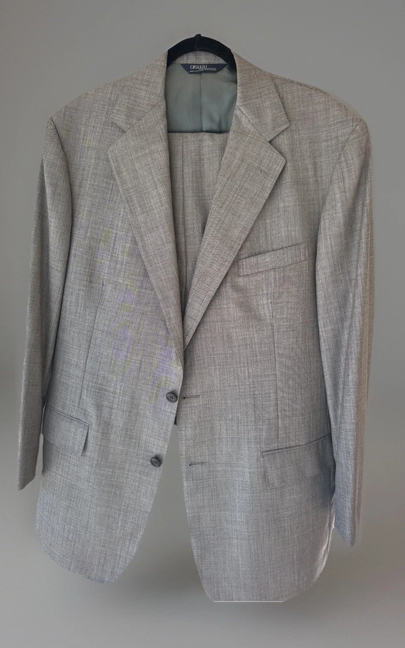 ? Polo Ralph Lauren® BLUE LABEL RARE costume tic tissage années 80   gris 42R   MADE IN USA