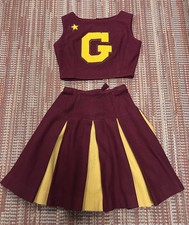Vintage 1960  s Cheerleader Uniform Red  Gold Pleated Skirt And Top Wool