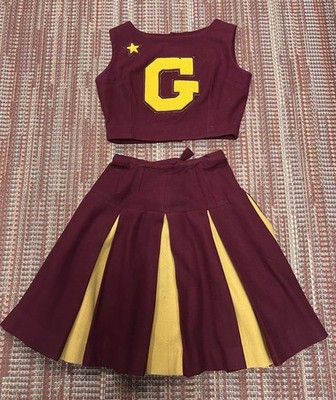 Vintage 1960 s Cheerleader Uniform Red & Gold Pleated Skirt And Top Wool