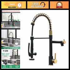 Black Gold Kitchen Faucet with Pull Down Sprayer, Commercial Style, Modern Des