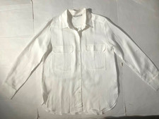 New ZARA Womens White Soft Twill Button Front Shirt sz S