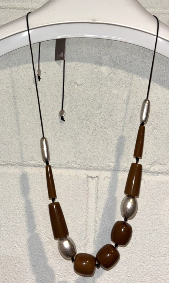 Collar J. Jill Declaración Metálico Plata Marrón Cuentas Ajustable Nuevo Con Etiquetas Foto 3 de 4