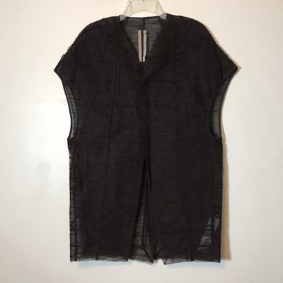 Rick Owens Silk SS18 Dirt Tulle Mesh Pleated Oversized Vest Top Black 38 2