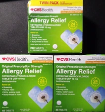 3 CVS HEALTH ALLERGY RELIEF 330 TABS 10mg Antihistamine EXP 6/26 - 6/27 FREE S/H