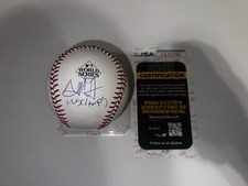 Austin Hedges Signed Official 2023 World Series Baseball Texas Rangers JSA #3
