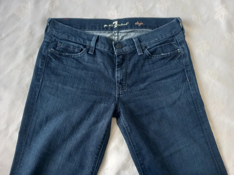 7 FOR ALL MANKIND Dojo Denims Flared Wide Leg Blue Jeans size 29 - Made in USA - Image 2 of 4