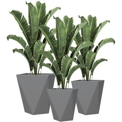 Outsunny 3 Set Flower Pots, Outdoor Planters with Drainage Holes,  Gray