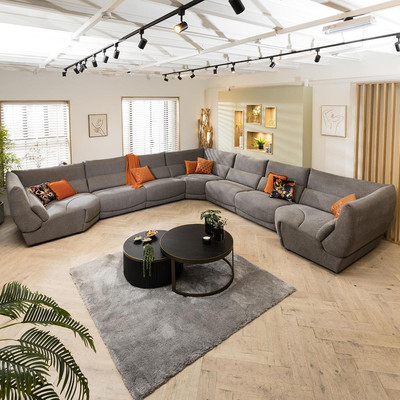 Grey Large L Shape Lounge Large Modern 10 Seater L-Shape Corner