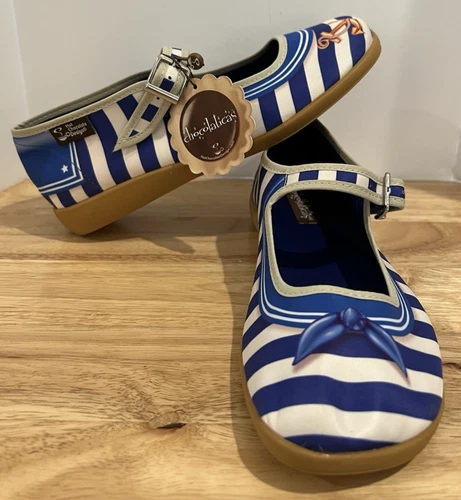 Hot Chocolate Designs Chocolatics Mary Jane Shoes Sz 37 US 7 Anchor Blue White