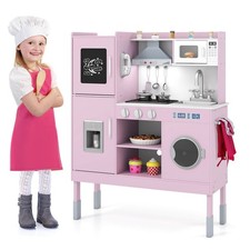 Kids Pretend Kitchen Play Set Toddler Toy Wooden Chef Height Adjustable w/Sounds