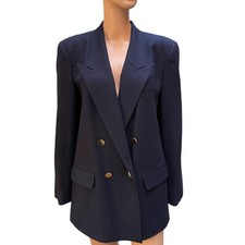 Vintage Evan Picone Navy Blue Formal Work Career Double Breasted Wool Blazer 10