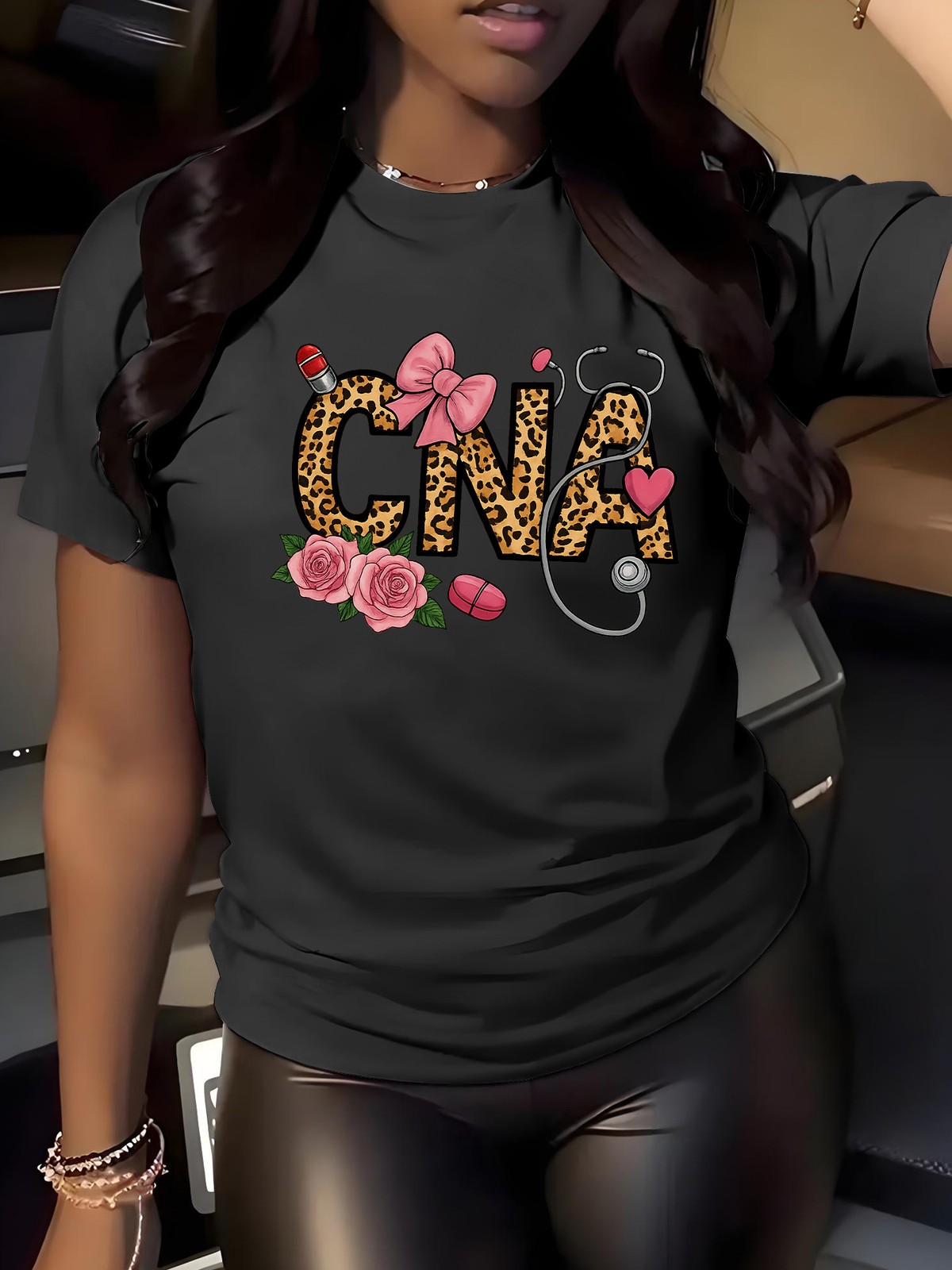 Women's Casual Short-Sleeve T-Shirt - Nursing-themed Graphic Print, Colorful D
