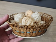 ANCIEN PANIER SAC DE PETITE FILLE EN OSIER ET SCOUBIDOU VERS 1950-1960 VINTAGE