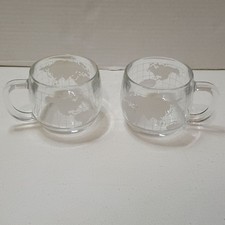 Set of Vintage Nestlé Nescafé world globe Etched Glass Coffee Mugs from the 1970